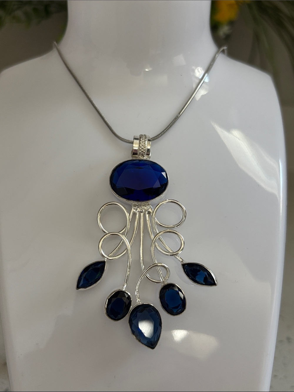 Silver Deep Blue Tanzanite Gemstone Pendant Necklace